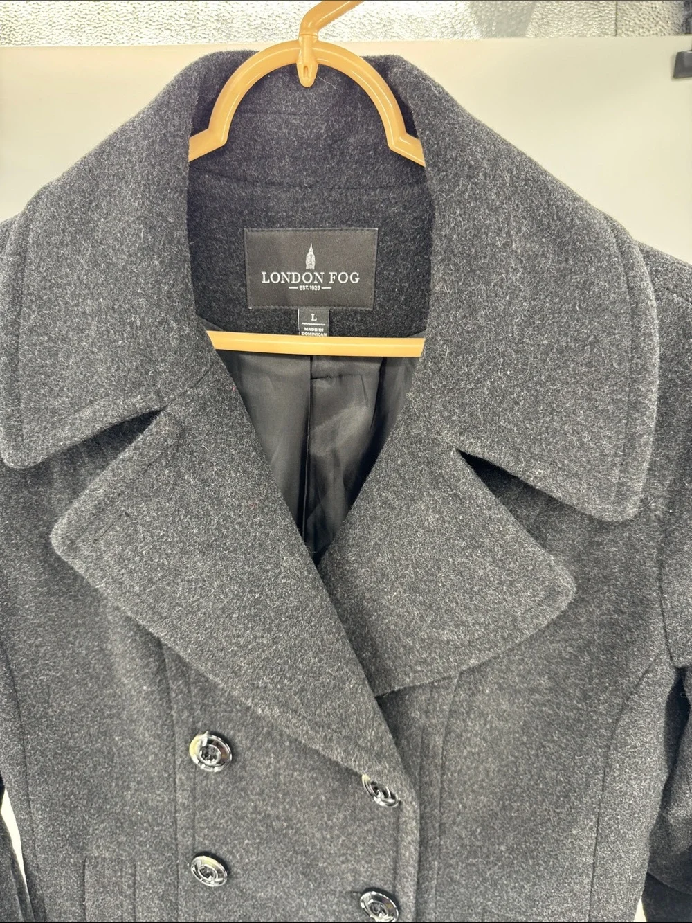 London Fog Women's Dark Charcoal Pea Coat L wool blend winter outdoors neutral